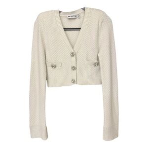 Self-Portrait Cream Cardigan with jewel button